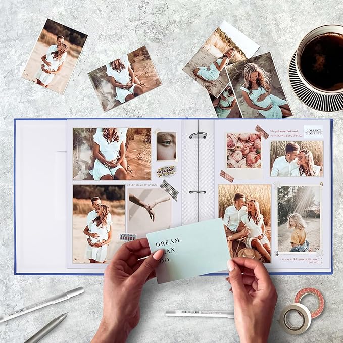 8.5x11 Inch Large 3 Ring DIY Scrapbook Photo Album with 30 Plastic Sleeves 60 Pages Blank Scrapbooks, 8.5 x 11 Scrap Book Albums for Baby Travel Wedding Graduation kids (Blue)