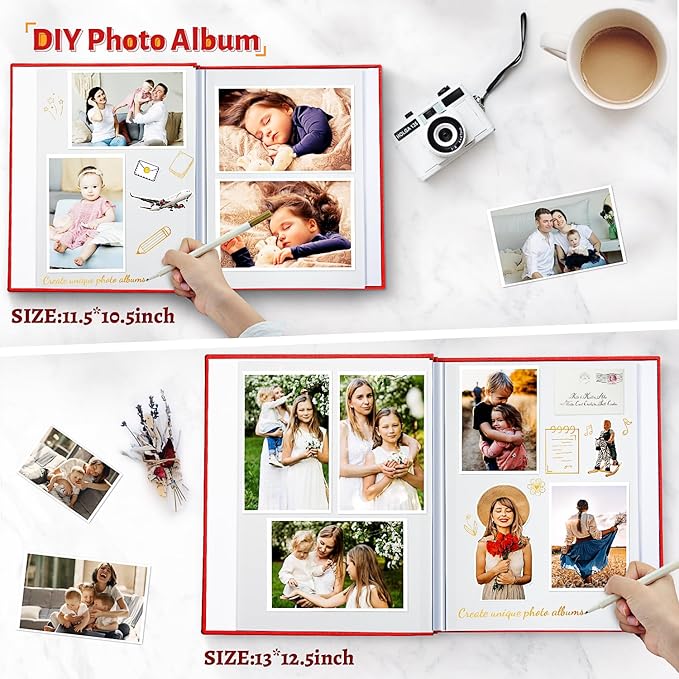 Photo Album Self Adhesive Scrapbook,120 Pages Large Photo Book for 4x6,5x7,8x10 Pictures,DIY Album for Baby Wedding Family Travel Birthday,with Metallic Pen and Scraper
