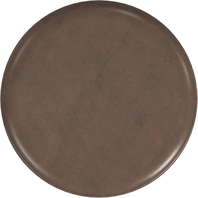 HomePop Upholstered Faux Leather Round Ottoman Home Décor|Foot Rest Ottoman- Brown Faux Leather