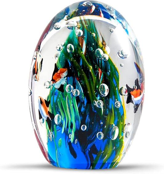 EUSTUMA Hand Blown Underwater World of Glass, Office Paperweight, Aquarium Decor, Ocean Lovers