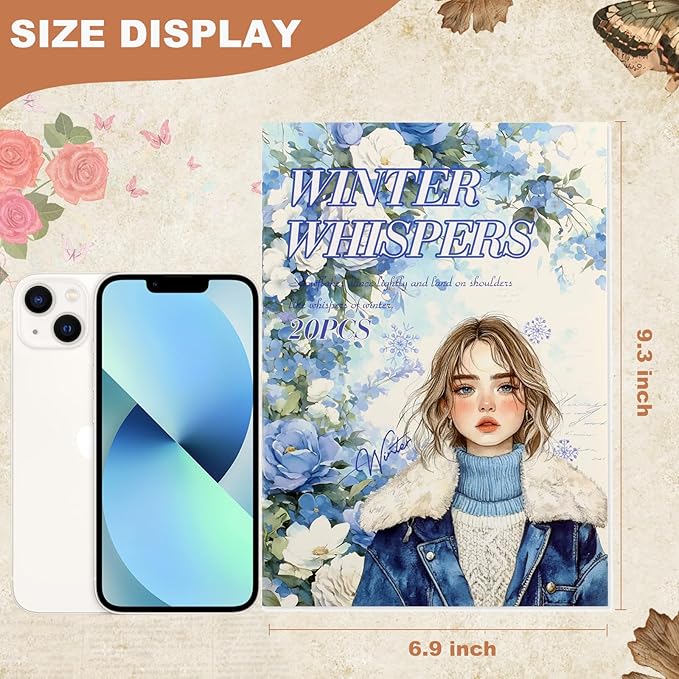 Winter Scrapbook Stickers 20 Sheets 240 Pre-Cut Washi Stickers for Journaling PET Transparent Book Sticker Decorative or DIY Paper Crafts, Arts and Crafting Projects