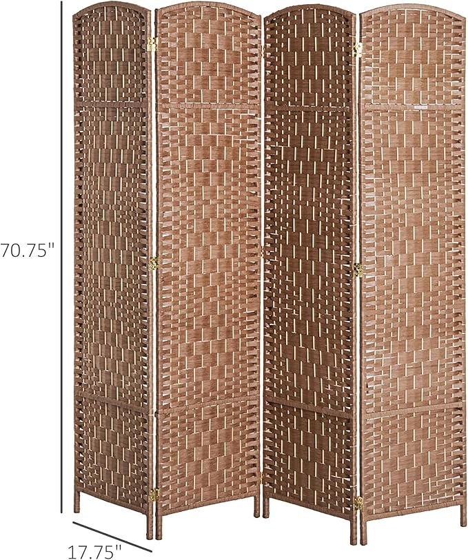 HOMCOM Room Divider 4 Panels Folding Privacy Screen 6FT Tall Portable Wicker Weave Partition Wall Divider for Bedroom Home Office, Natural Wood