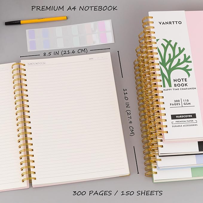 Hardcover Spiral Notebook, 8.5 x 11 IN Notebooks College Ruled, 110 GSM Thick Lined Paper Notebooks for Work, School and Travel, 300 Pages Journals for Writing, Large Journal for Women and Men Blue