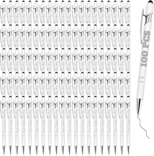 Personalized Pens Bulk 100 with Name Custom Engraving Ballpoint Pens with Stylus Tip Customized Smooth Writing Pens Personalized Gifts for Anniversary Birthday or Graduation(White,Black Ink)