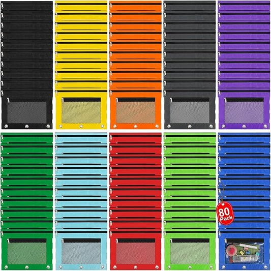80 Pack Pencil Pouch for 3 Ring Binder Bulk Binder Pencil Pouch with Zipper, Pencil Pouches Pencil Bags for Classroom Bulk Pencil Box Pencil Case for Storing School Students Teacher Supplies