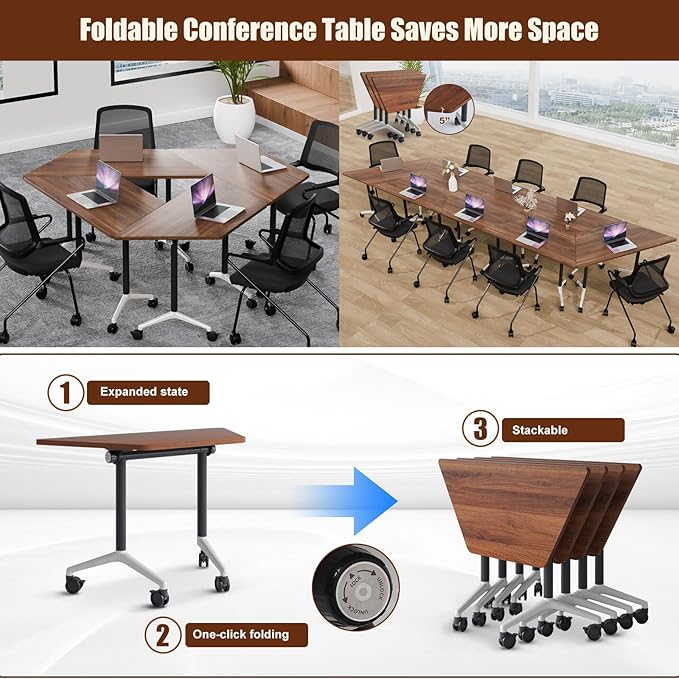 Conference Table, Folding Conference Desk Modern White, Seminar Table with Wheels, 2-10 People for Office, Meeting Break Room (2, 1915TXH, 47IN)