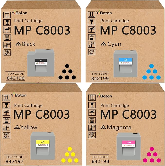 High Yield MPC8003 IMC8000 Toner Cartridge 842196 842197 842198 842199 Toner Compatible for Ricoh Lanier Savin MP C6503 MP C8003 IM C6500 IM C8000 Printer (Black Cyan Magenta Yellow)