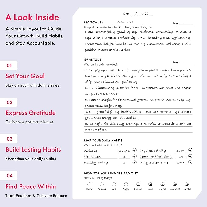 iAmEvolving Journal – Guided Gratitude & Goal Planner with Habit Tracker, Mindfulness Prompts & Daily Reflection | Undated 6-Month Self-Care & Wellness Notebook for Personal Growth (Columbia Blue)