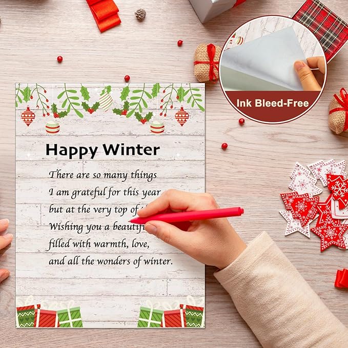 250Pcs Christmas Stationery Paper and Envelope Set with 100 Letterhead Papers and 50 Envelopes, 10 Design for Letter Writing Invitations Computer Holidays Party Notes, 8.5x11 Inch-Wood Grain