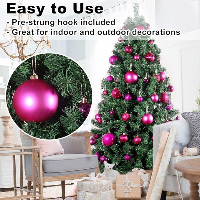 Fuchsia 4.0" X Large Christmas Balls - Christmas Tree Decoration Ornaments Shatterproof Hanging Balls for St Patrick's Day Easter Valentine Decorations Set of 4pcs Hot Pink Ornaments