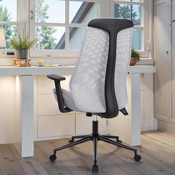 HYLONE Office Chair, 5" Thickened Seat Ergonomic Desk Chair with Adjustable Armrests, Home Office Computer Chairs for Long Hours Mesh Executive Chair(Black Base&Grey)