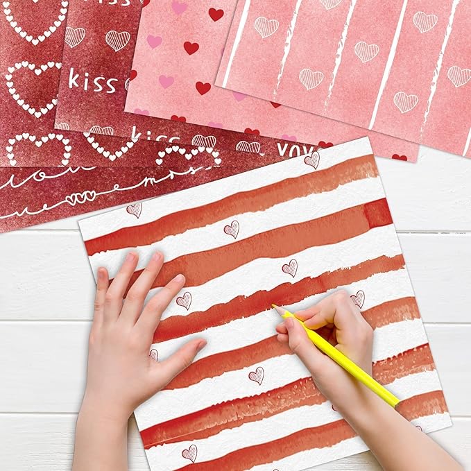 48Pcs Heart Pink Scrapbook Paper Pad, 12x12 Inch Watercolor Love Decorative Craft Paper for Junk Journal Supplies, DIY Cards, and Photo Albums, Aesthetic Craft Supplies for Kids and Adults