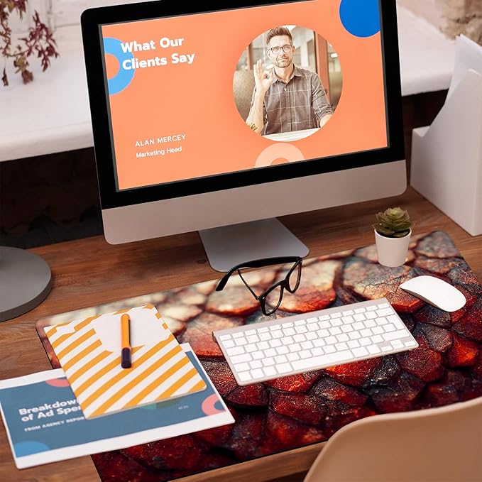 Desk Mat, Red Fire Dragon Scales Desk Pad, Cool Dragon Large Gaming Mouse Pad for Desk, 31.5"x15.7" Extended Big Computer Keyboard Mouse Pad with Non-Slip Base and Stitched Edge