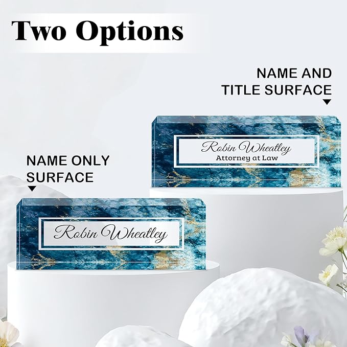 Ship Next Day-Custom Name Plate for Desk, Desk Name Plate Personalized, Acrylic Office Desk Accessories, Appreciation Gifts for Coworkers Employee Teachers Boss Women Men (Blue Marble)