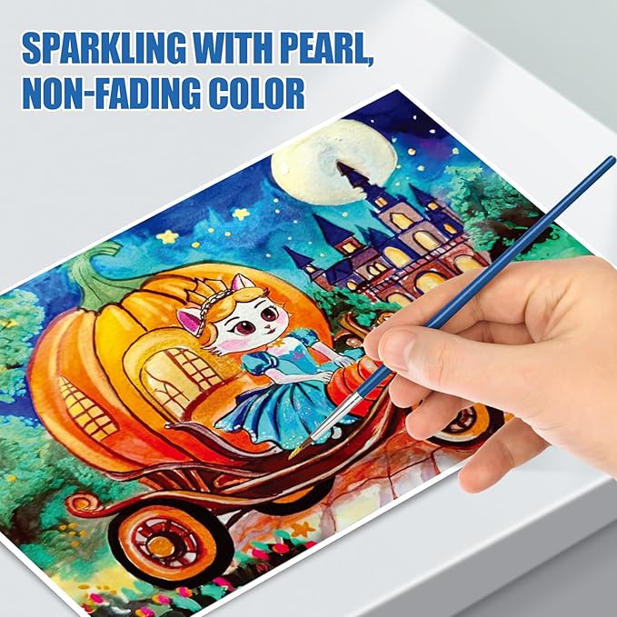 Mini Glitter Watercolor Paint Set, 20 Colors Shimmer Metallic Watercolour Painting Sets, Solid Pearl Water Color Paints for Kids, Adult, 1ml Trial Pack (Pumpkin Castle)