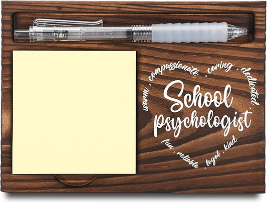 School Psychologist Gifts, School Psychologist Appreciation Gifts, Thank You Gifts, Sticky Note Holder, Post-it Note Dispenser for Desk, Wooden Post-it Note & Pen Holder 6.5" x 4.7" - FTA109