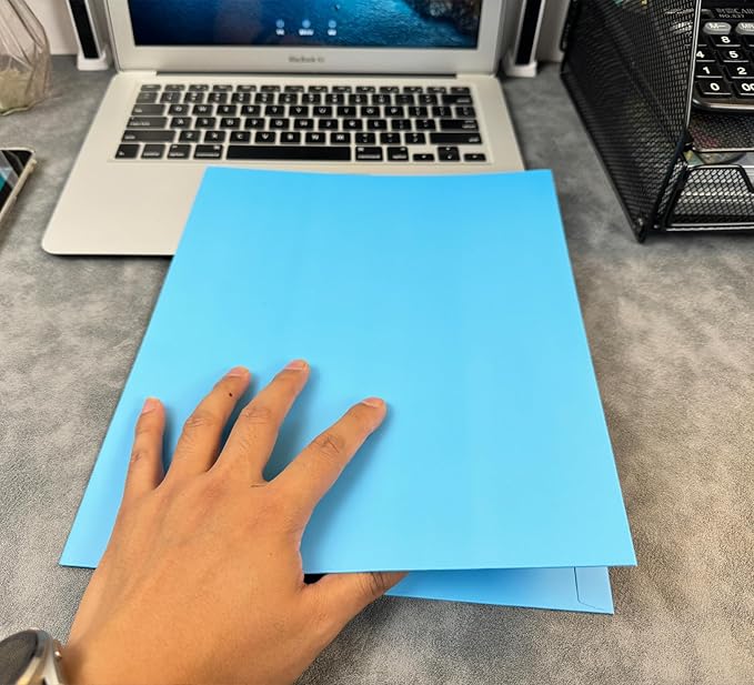 BIBRADAA® 50 Packs Blue Folders with Pockets,File Folder with Pockets Fit Letter Size Paper,File Folders Letter Size,Durable Paper Folders for School, Office, Business.(50, Light Blue)