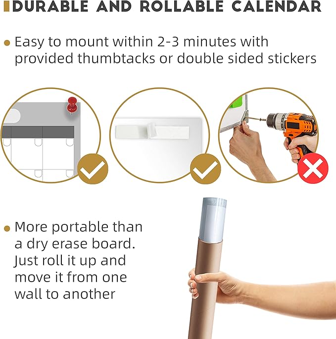 Large Dry Erase Wall Calendar - 48"x60" 2025 Undated Yearly Planner for Home, Office, School Projects - Jumbo Erasable Laminated Task Organizer
