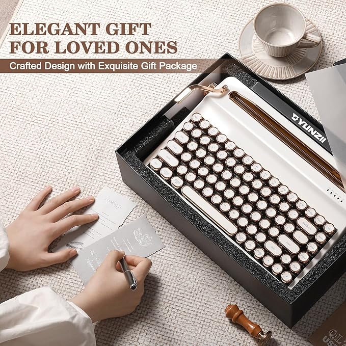 YUNZII QL75 Wireless Typewriter Hot Swap Retro Mechanical Keyboard,Punk Round Keycaps,RGB Backlit QMK/VIA Programmable, Multi-Device Keyboard with 2.4GHz/Type-C/BT5.0 (White, Onyx Switch)