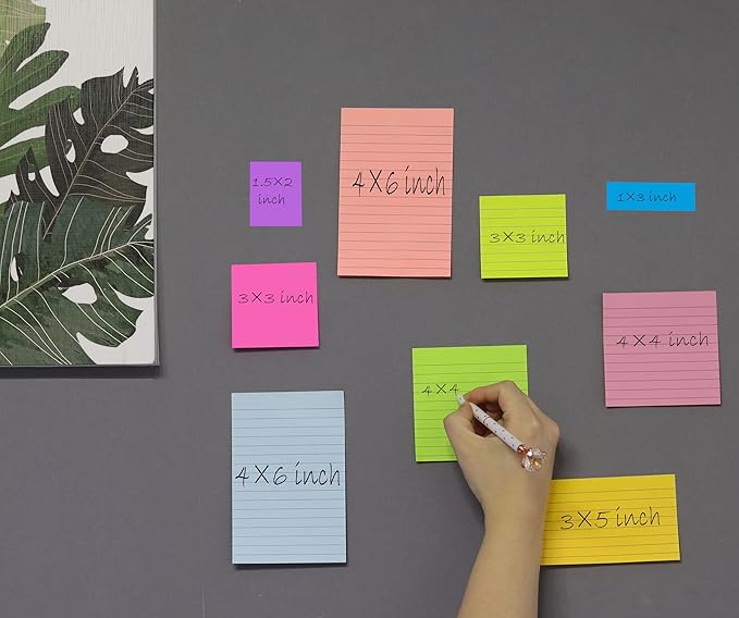8 Pads Lined Sticky Notes 3x5 in Post, 8 Colors Self Sticky Notes Pad Its, Bright Colorful Rectangle Sticky Notes for Office, Home, School, Meeting, 50 Sheets/pad