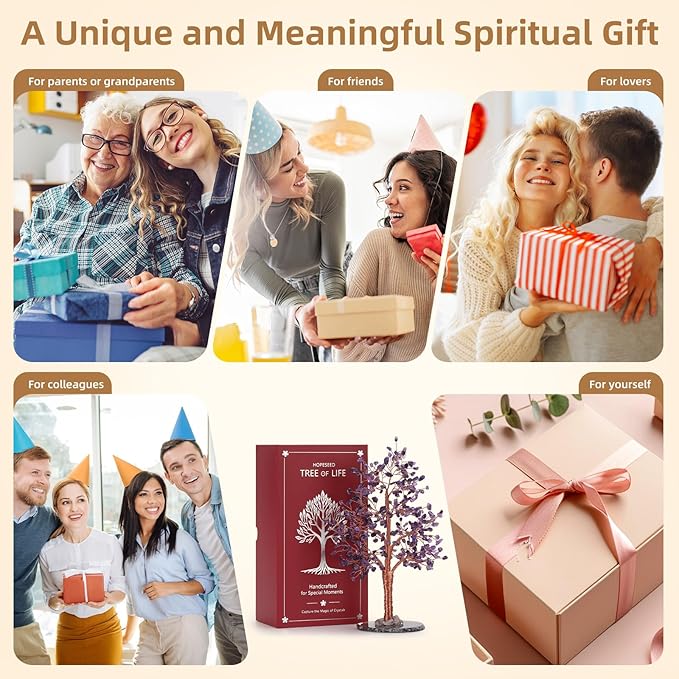 Hopeseed Amethyst Chakra Crystal Tree of Life Handmade Bonsai Healing Crystals Tree for Home, Desk, Living Room, Office Decor for Positive Energy, Good Luck Birthday Gift for Women, Mom, Men