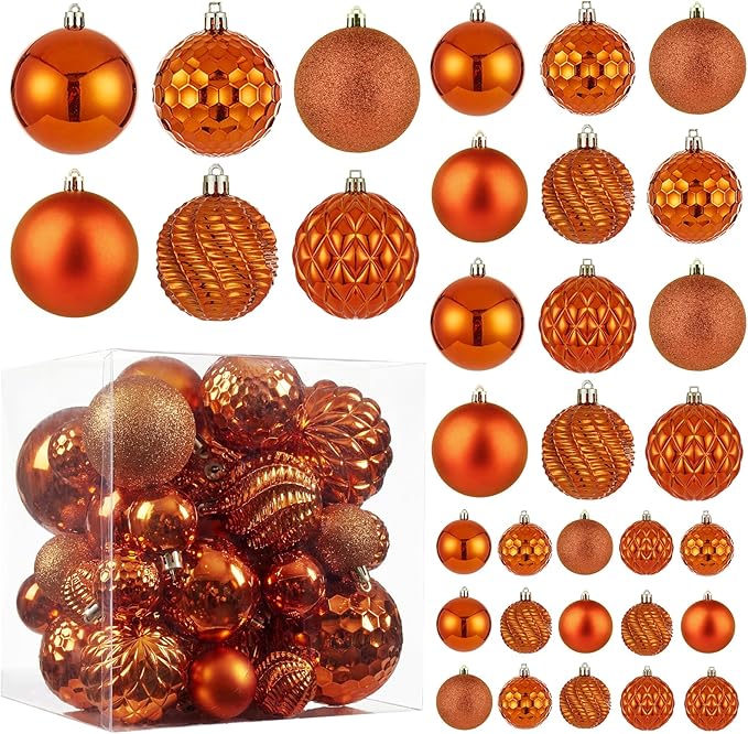 Christmas Balls Ornaments -36pcs Shatterproof Christmas Tree Decorations with Hanging Loop for Xmas Tree Wedding Holiday Party Home Decor,6 Styles in 3 Sizes(Orange)