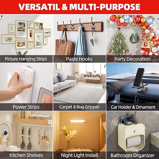 Double Sided Tape Heavy Duty, 1" x 9.85FT Removable Mounting Tape for Wall, Extra Strong Foam Tape, Picture Hanging Adhesive Strips Waterproof for Cars, Walls, Home, Office Décor