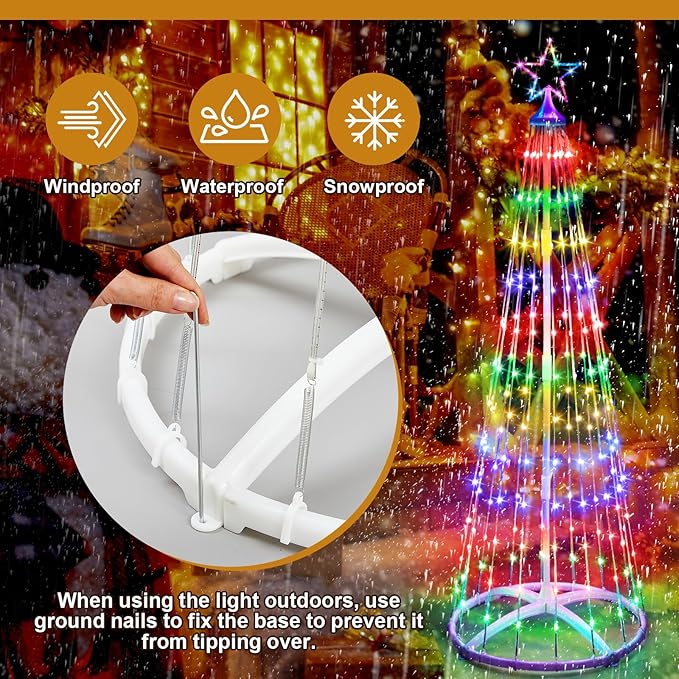 2 Pack 6FT Christmas LED Cone Tree Lights 24 Modes Color Changing with Timer Foldable Lighted Trees Waterproof Outdoor String Lights Holiday Decor for Christmas New Year Xmas Decorations