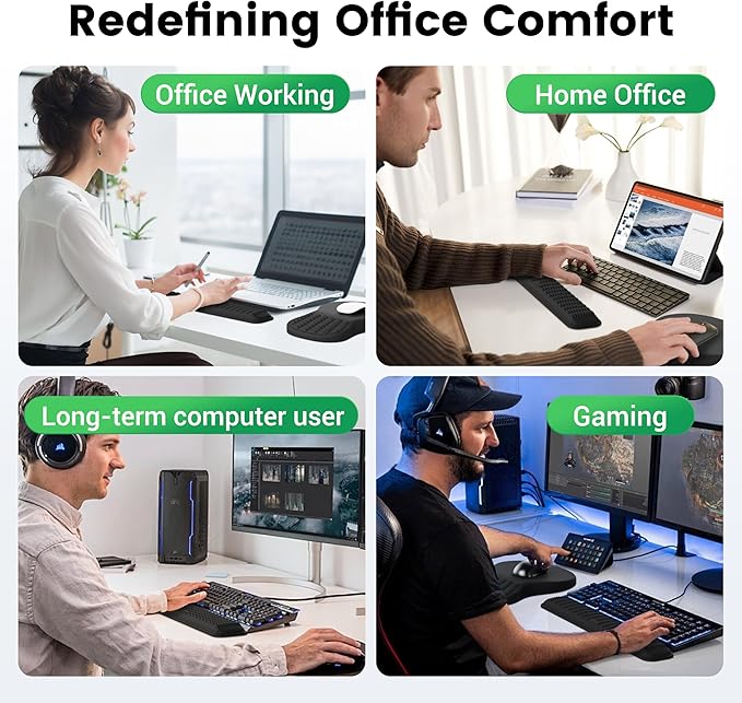 MEKASS Ergonomic Mouse Pad and Keyboard Wrist Rest Set, Super Soft Memory Foam Desk Wrist Support for Computer Keyboard, Non-Slip Arm Palm Rests Cushion for Typing Gaming Office Laptop Mac (Black)