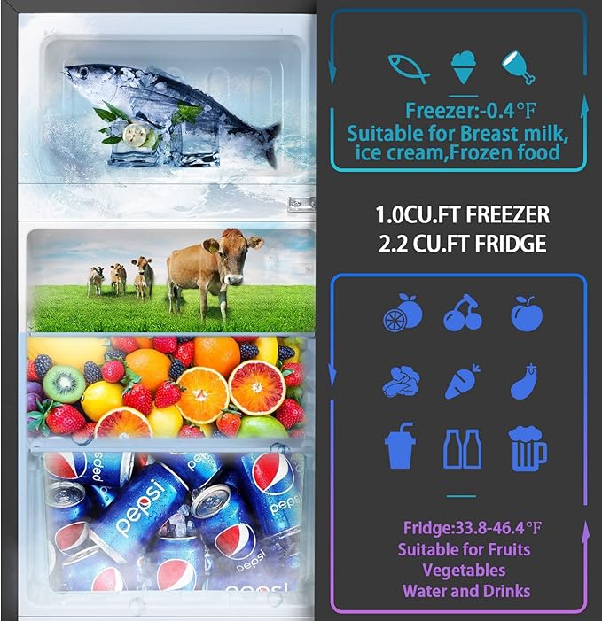 Mini Fridge With Freezer,3.2 Cu.Ft Compact Refrigerator,Mini Refrigerator With 2 Doors For Bedroom,Office,Kitchen,Apartment,Dorm(black.)