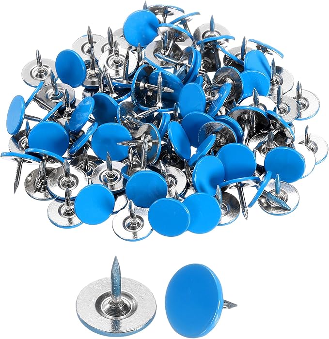 uxcell 150Pcs Upholstery Tacks, 11mmx10mm Flat Head Thumb Tack Decorative Furniture Nails Push Pins for Furniture Sofa Headboards, Blue