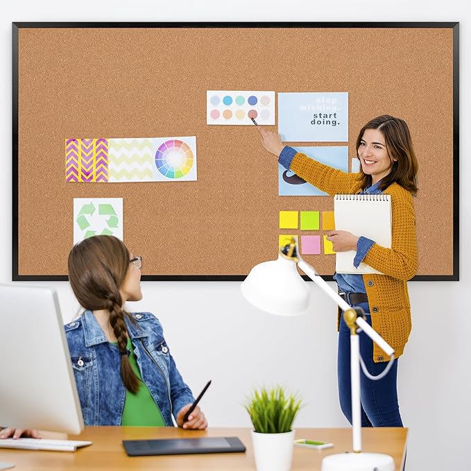 Board2by Extra Large Cork Bulletin Board 96" X 48", Black Wood Framed 8'x4' Corkboard for Wall, Wall Mounted Notice Pin Board with 18 Push Pins for School, Home & Office