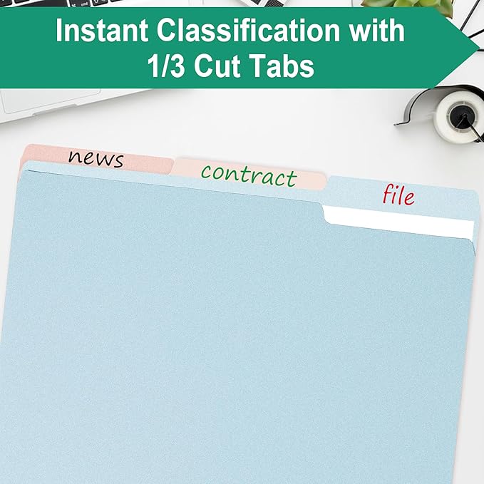 pmybupo100 Pack Colored Two Tone File Folders 8.5x11 Inch,1/3 Cut Tab File Folders Letter Size,Office Folders for Document(2177U)
