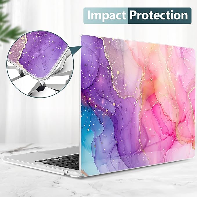 DONGKE Compatible with M4 MacBook Air 15 inch Case 2025-2023 A3241 A3114 A2941 M3 M2 Retina Display Touch ID, Plastic Hard Case & Keyboard Skin for MacBook Air 15" - Marble Ink