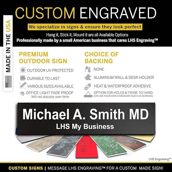 Engraved Custom Door Plate Black Plastic Office Door Sign with White Letters - Made in USA 2x10 B2