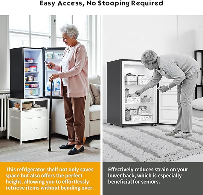 Mini Fridge Stand with 3 Storage, Mini Fridge Cabinet, Beverage Fridge Table, Heavy Duty 21.3" L* 22.7" W Tabletop, for Dorm, Apartment,Office, Bedroom White HB01BXW