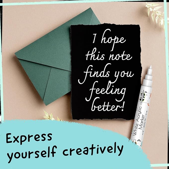 4 Dual Tip White Paint Pen - Extra Fine Tip & Medium - Permanent ink, White Acrylic Paint Pen for Wood, Fabric, Glass, Plastic, Ceramic, Rocks, Coloring Book Art - Acrylic Markers, Quick Dry