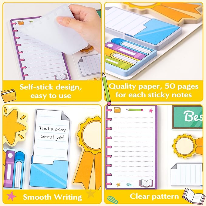 Xqumoi Best School Counselor Sticky Notes Set - Teacher Appreciation Self-Stick Note Pads Educator Writing Memo Pad Page Marker Bookmarker Back to School Office Supplies Thanksgiving Christmas Gift