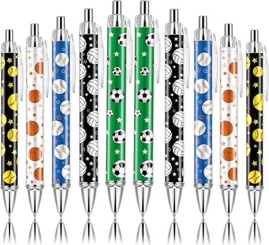 10 PCS Sports Party Favors Ball Theme Ballpoint Pens Ball Gifts for Team with 1mm Black Ink Replaceable Ballpoint Pen Refill for Prize Team School Office Supplies(Sports,10)