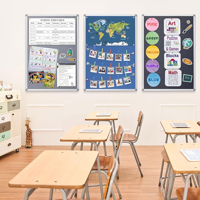 Fabric Notice Pin Board Bulletin Board for Home Office Classroom,Wall-Mount,Black Felt,36x24inches