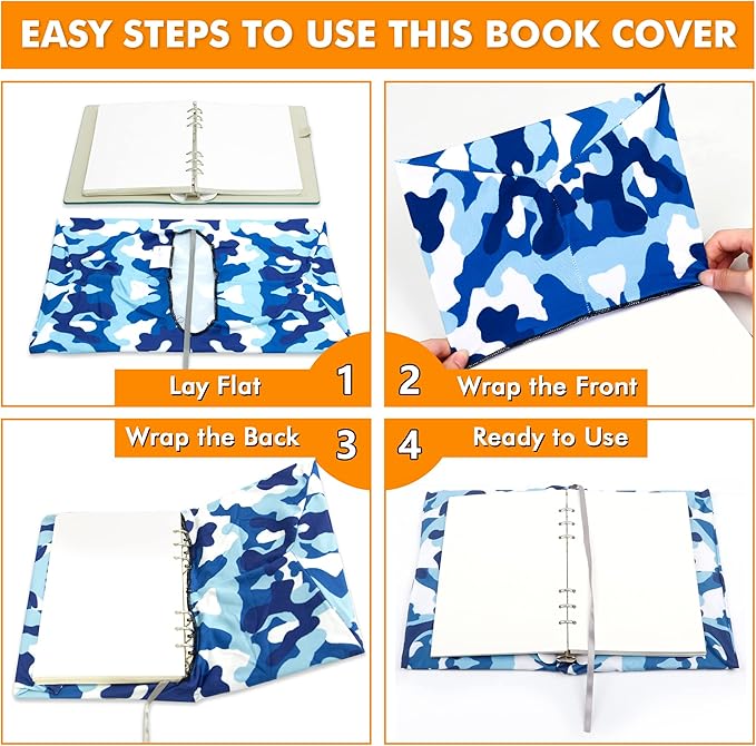 7 Pack Jumbo Feela Stretchable Fabric Book Covers, Washable Durable Reusable Nylon Covers for Hardcover Textbooks Notebooks up to 9'x11'