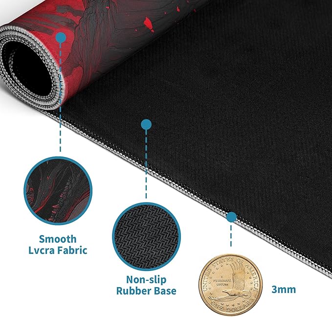 Huge Dragon Mouse Pad Desk Mat XL Extended Large Gaming Desk Pad Mousepad, Red and Black Computer Laptop Keyboard and Mouse Mat, Desktop Protector Mat for Office and Home 31.5x11.8 in