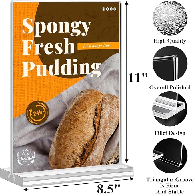 Arrobust Acrylic Sign Holder 8.5 x 11, Double Sided Clear Acrylic Display Table Signs Stand, T Shape Flyer Holder Plastic for Picture Paper Frame Holder Home Office Menu Retail Show Fair, 6 Pack