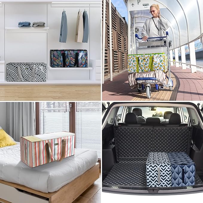 BALEINE Extra Large Storage Tote with Zippers & Carrying Handles, Heavy-Duty Oxford Fabric Moving Bags for Laundry, Space Saving, Storage, Color Stripe