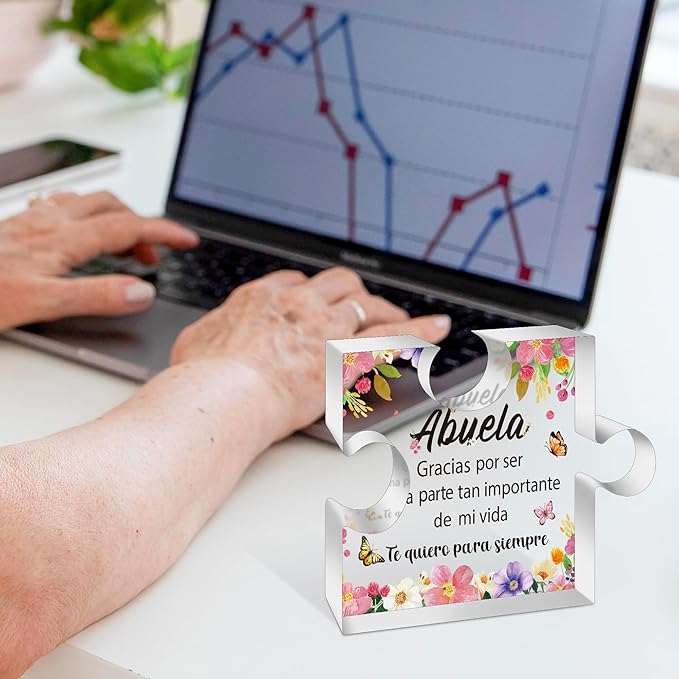 Yopyame Spanish Grandma Birthday Gifts - Regalos para Abuela Acrylic Puzzle Plaque Keepsake Paperweights Gifts for Grandma in Spanish Christmas Mothers Day Gift for Grandma from Granddaughter Grandson