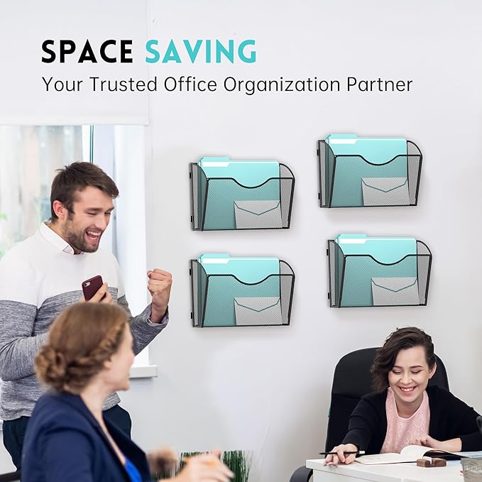 DALTACK 8 Pockets Mesh Wall File Organizer, Hanging File Organizer Vertical Wall Mount File Holder, Metal Wall File Pocket Document Magazine Rack for Office Home, Black