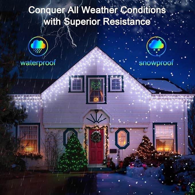 164FT 1620 LED Outdoor Christmas Lights - 360 Ice Drops, 12 Pro Modes with Timer Memory & Brightness, Waterproof Hanging Ice String Light for Holiday Wedding Garden Fence House Decor (Cool White)