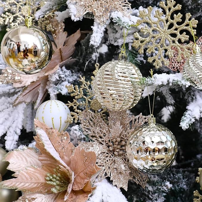 Christmas Balls Ornaments -36pcs Shatterproof Christmas Tree Decorations with Hanging Loop for Xmas Tree Wedding Holiday Party Home Decor,6 Styles in 3 Sizes(Champagne Gold)