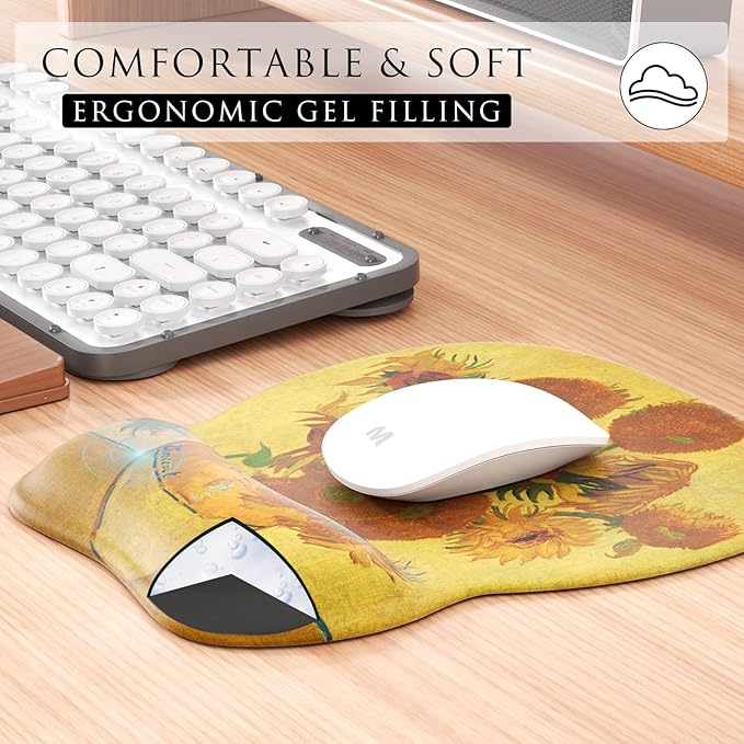 MROCO Ergonomic Mouse Pad with Gel Wrist Rest, Comfortable Mousepad with Smooth Wrist Support Surface and Non-Slip PU Base for Pain Relief, Computer, Laptop, Office & Home, 9.4 x 8.1 in, Sunflower