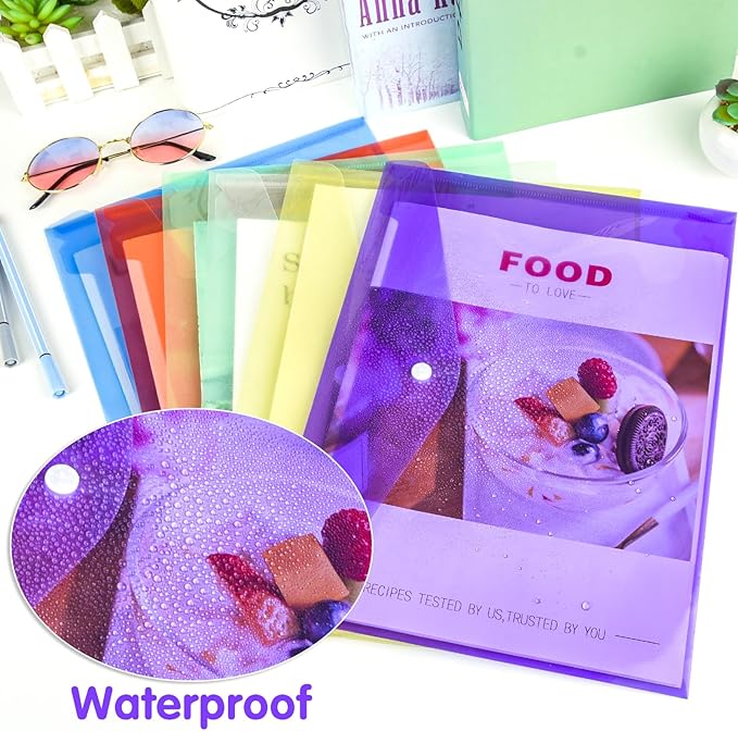 NACHLYNN 108 Pack Plastic Envelopes Poly Envelopes with Snap Closure A4 Size Clear Document File Folders Organizers Assorted Color File for School Office Supplies